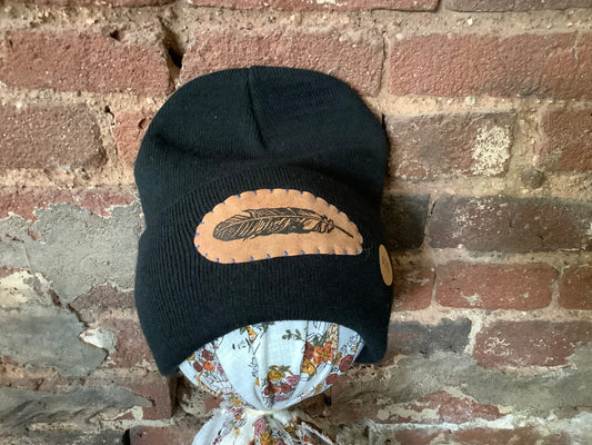 Eagle Feather Black Beanie