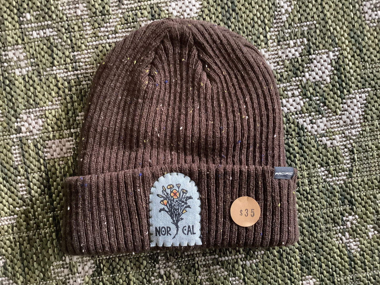 NorCal Poppies Brown Tweed Beanie