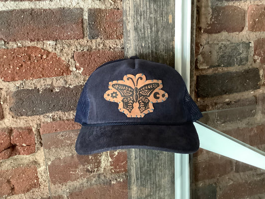 Butterfly Corduroy Navy Trucker Hat