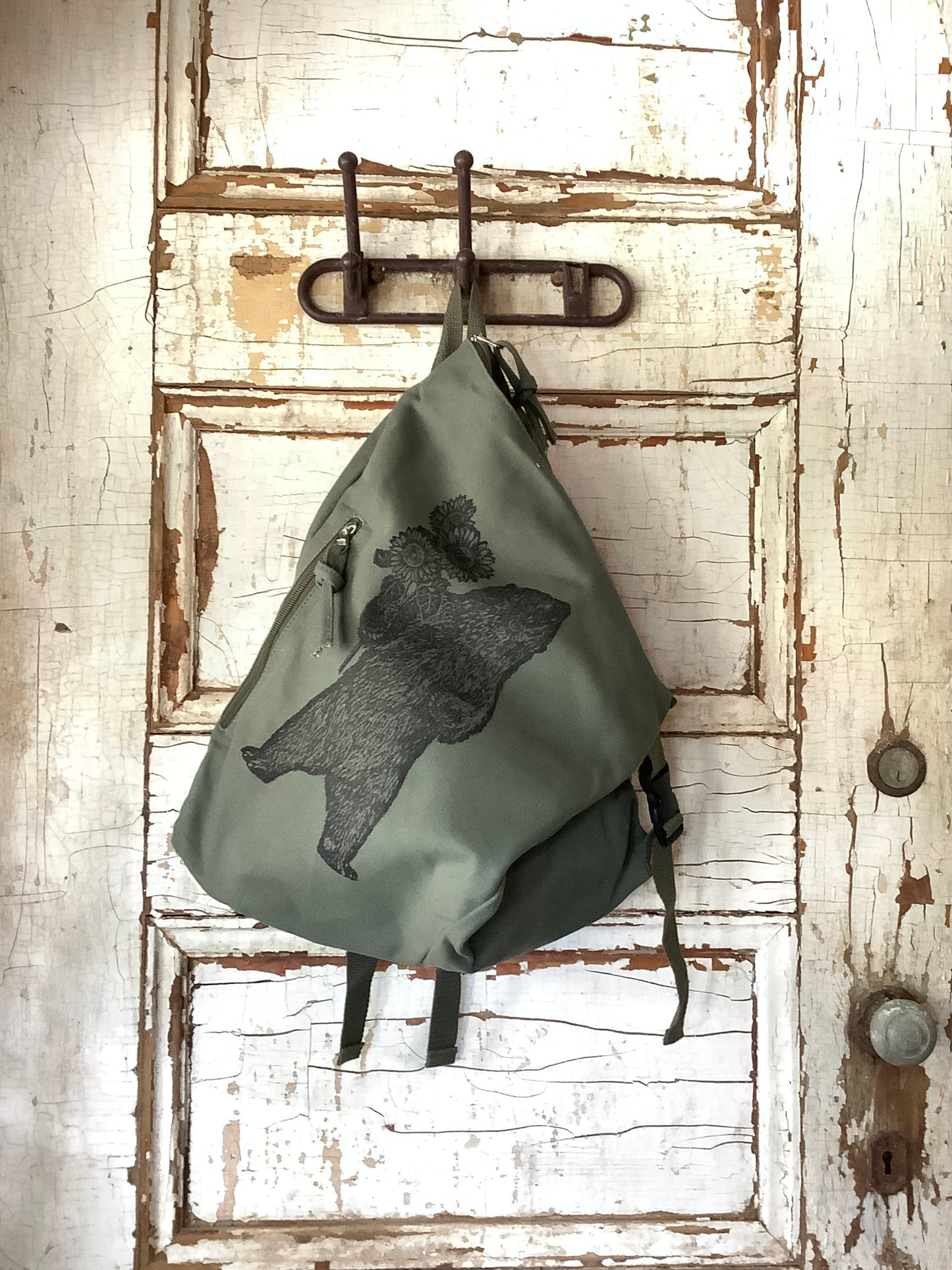 Sunflower Black Bear Canvas Backpack