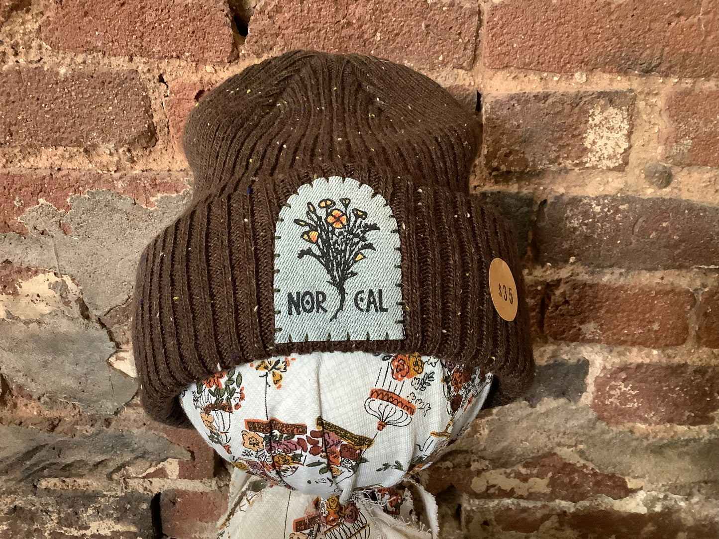 NorCal Poppies Brown Tweed Beanie